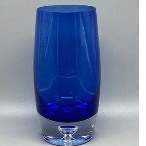 Cobalt blue glass vase clear controlled bubble base. Kosta‎ Boda?